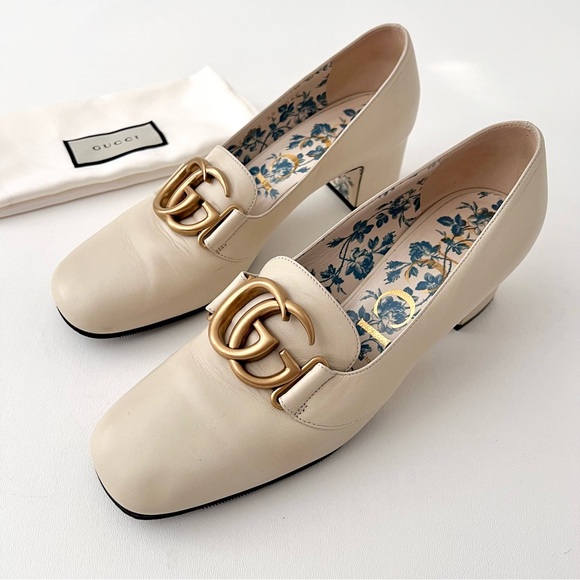 Gucci Shoes - GUCCI | Victoire GG Buckle Vintage White Loafer Heel Pumps Size US 9 EU 39